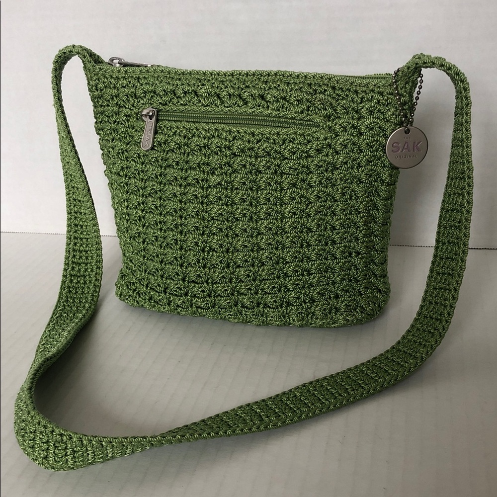 The Sak Green Crochet Small Crossbody Bag, excellent